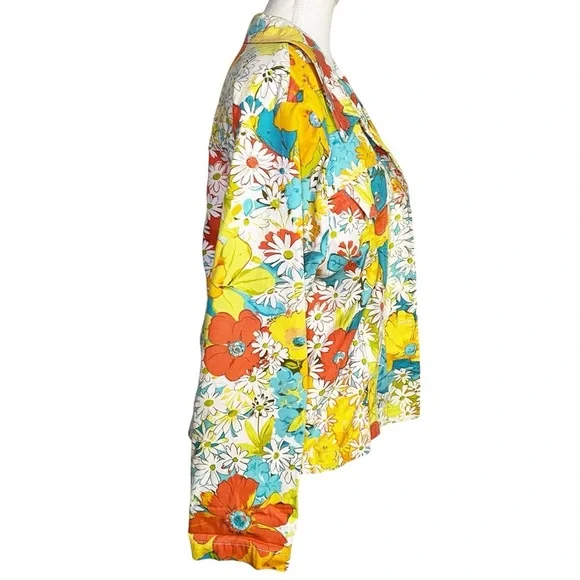 Norm Thompson Bright Floral Jean Jacket - Picture 3 of 13